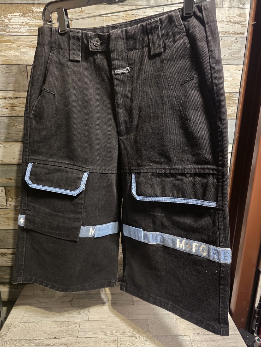 Vintage Y2k Marithe Francois Girbaud Black Cargo Shorts with Light Blue Trim